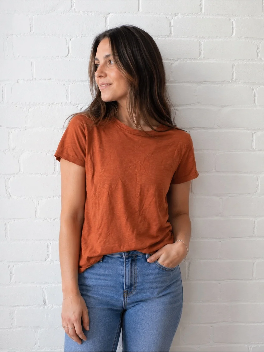 J.Crew Girlfriend Tee Large Burnt Orange 100% Cotton Crewneck T-Shirt